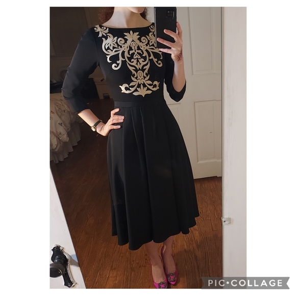 Ted Baker Embroidered Modest Black Dress Midi